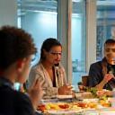 Corporate employees sharing a nutritious lunch at work